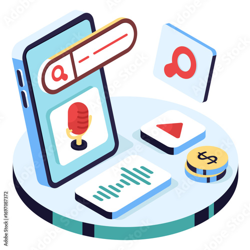 Conceptual isometric design illustration of mobile audio recorder