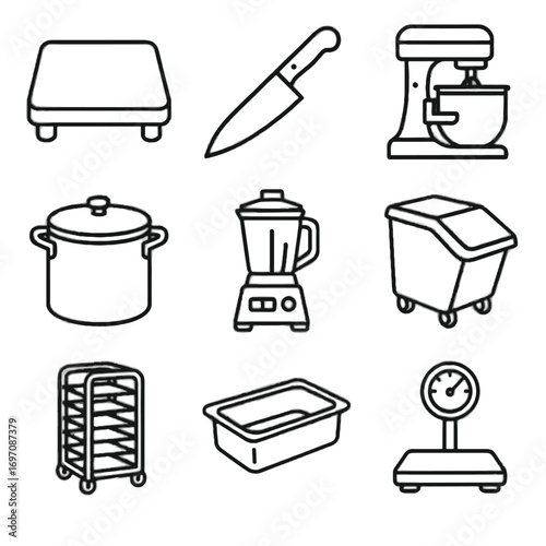 Mixer icons scale large restaurant rack icon vector stockpot table tool knife