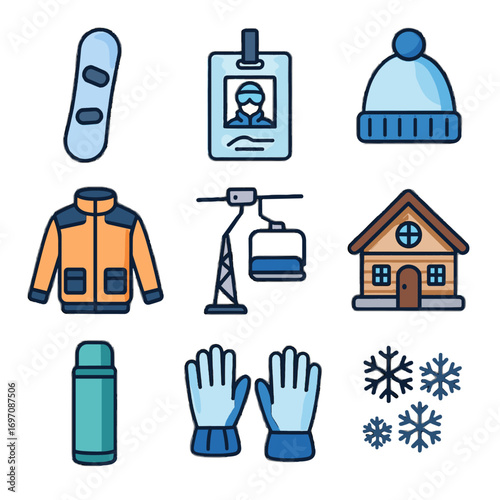 Tower vector lift icon holiday icons snowflakes mountain snowboard ski thermal hat