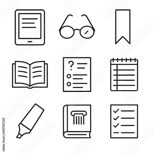 Comprehension list vector reading icon glasses quiz icons reader literature study log