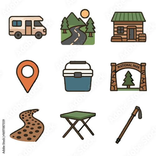 Gate trip map gravel stick road country icon path store pin icons