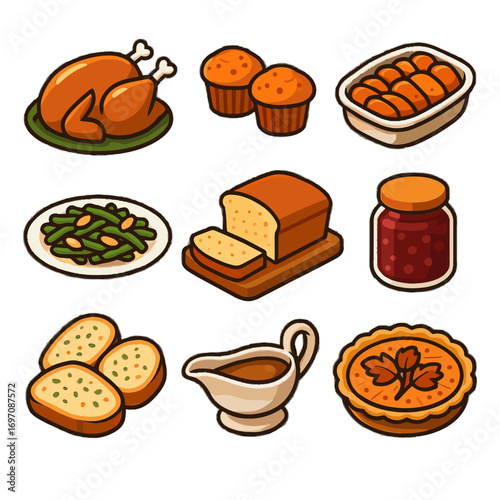 Sweet icons gravy garlic icon dinner smoked pumpkin jam loaf vector thanksgiving