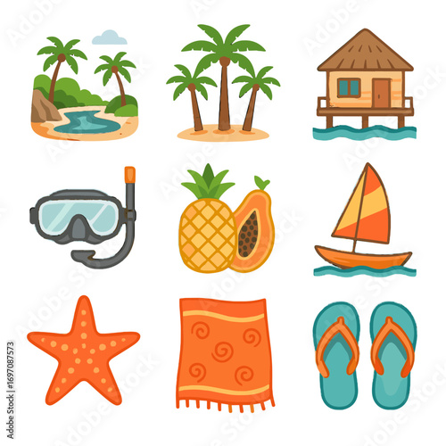 Icons island escape villa hidden icon cloth goggles grove sailboard sarong palm