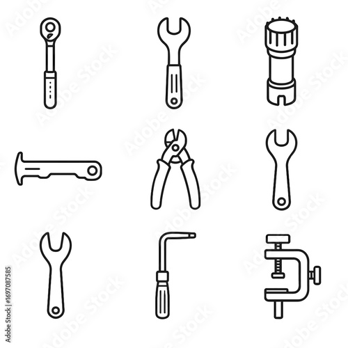 Derailleur icon repair cutter clamp cable torque work fork bike vector alignment