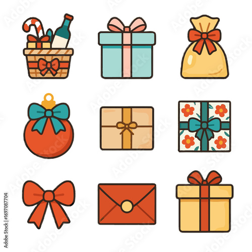 Icon vector hamper round box holiday gift package bag square icons