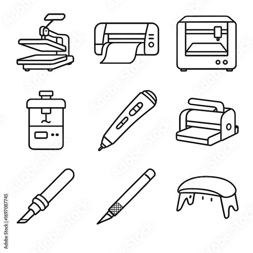 Resin vector foil icons mixer cutter laser printing knife machine icon tools