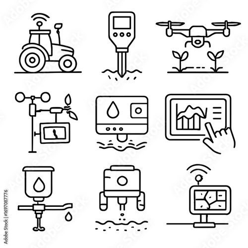 System irrigation drone precision vector agriculture weather icon icons controller planting tablet