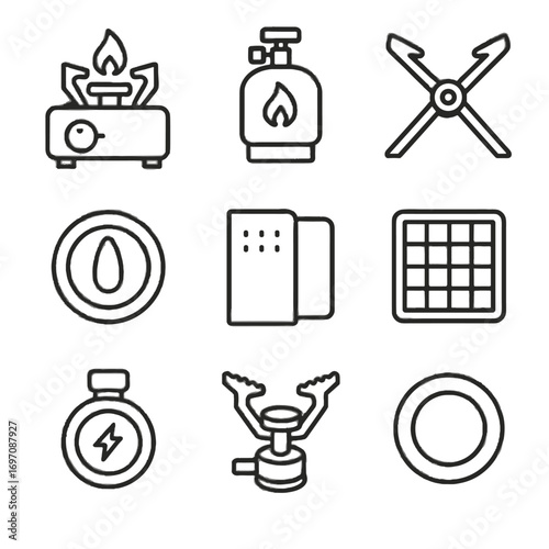 Camping vector folding control icon stove arms portable button plate cooking icons