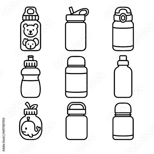 Bottle lightweight straw kids water thermos vector icons colorful plastic squeezable icon