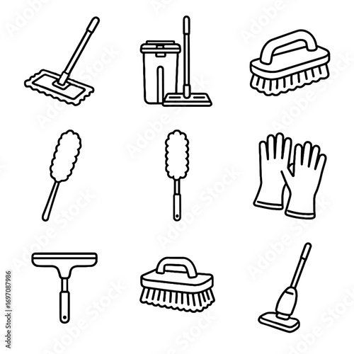 Mop essential icon gloves brush cleaning vector tools wand microfiber extendable squeegee