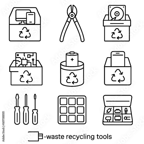Icon vector waste battery phone small recycling dismantling shredder bin mobile e