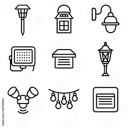 Outdoor light motion floodlight icons sensor vector lantern lighting step deck icon