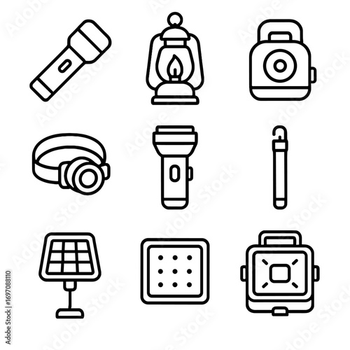 Lantern icon headlamp stick panel rechargeable emergency emer vector torch light