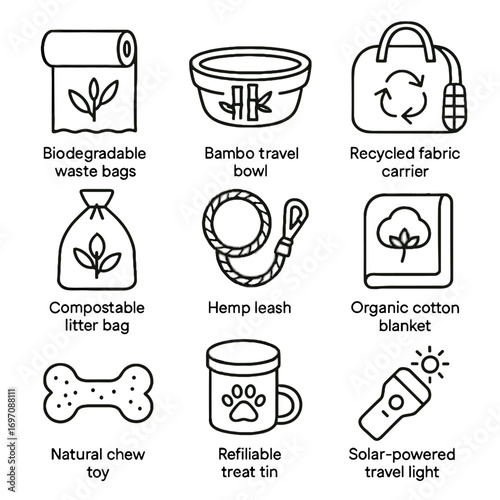 Carrier chew pet waste biodegradable litter vector bowl gear travel refillable icon