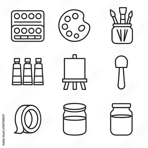 Paints acrylic watercolor dabber supplies icons icon masking sponge painting water tape