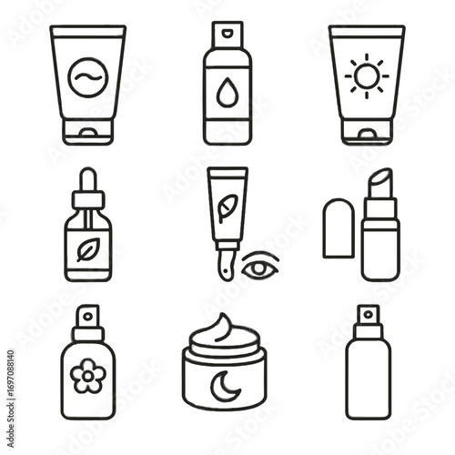 Skincare icon gel set cream vector lightweight nourishing moisturizer mist antioxidant serum