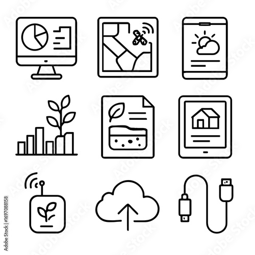 Forecast dashboard data vector farm tablet report icon software wireless management
