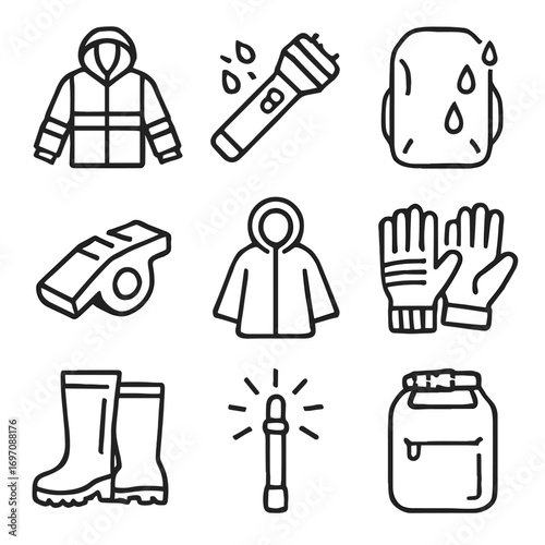 Rain bag vector rainy day essentials waterproof backpack cover icon poncho reflective