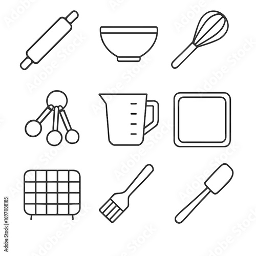 Mixing measuring brush cooling icon vector tools baking minimal spoons cup silicone