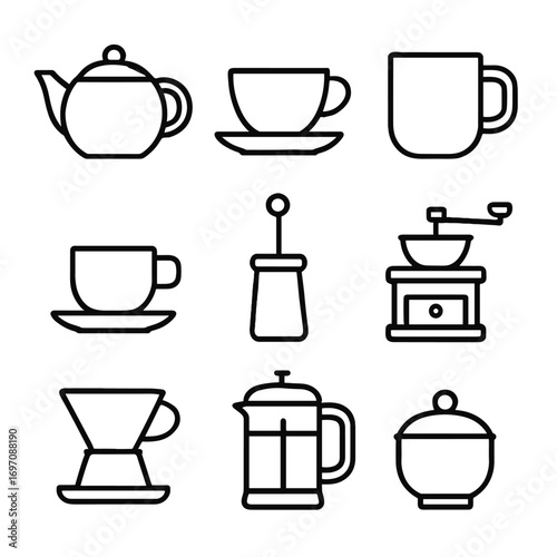 Icon french tea press grinder teapot cup espresso minimal vector icons coffee