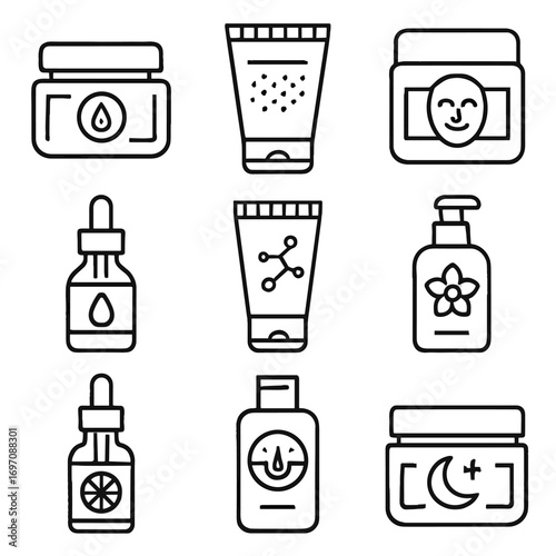Serum icon jar lotion grid icons vector scrub c overnight skincare tube