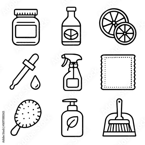 Natural icons dropper microfiber cleaning bottle fiber icon essential baking scrubber vinegar