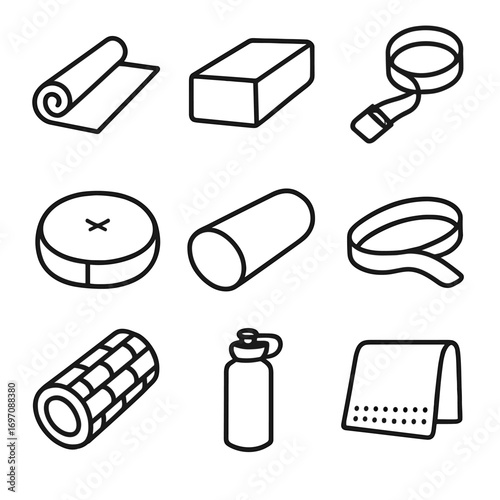 Icon band icons block gear yoga meditation bottle vector mat foam towel