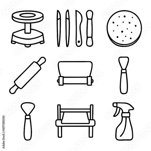 Icon tools ribbon sponge modeling vector tool wheel roller slab clay craft