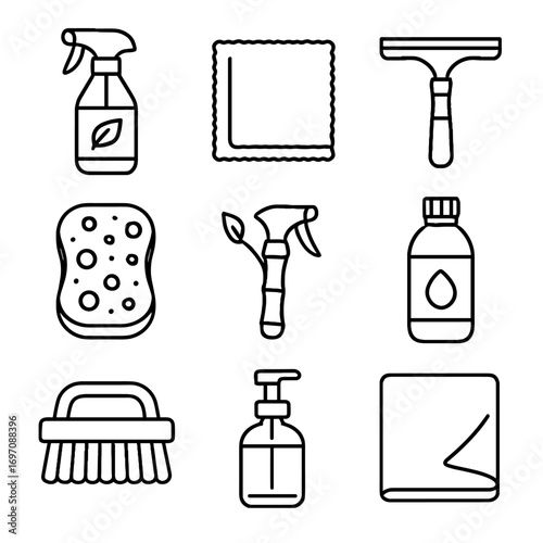 Eco spray bottle glass bamboo vector cloth icon pump microfiber cleaning polishing