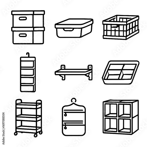 Bin rolling boxes hanging icons organizer stackable storage compact icon tray vector