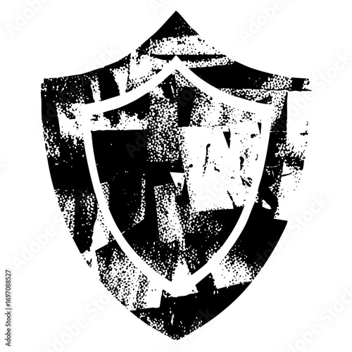 Vector Distressed shield with central emblem .