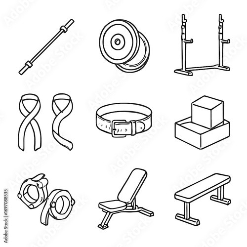 Weightlifting block set vector belt weight lifting straps platform icon bumper bench