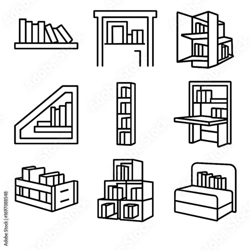 Bookshelf icon book space headboard shelf shelves saving crate bookshelves vector slim