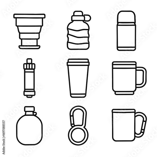 Mug filter bottle hydration travel icons thermos icon vector holder portable insulated
