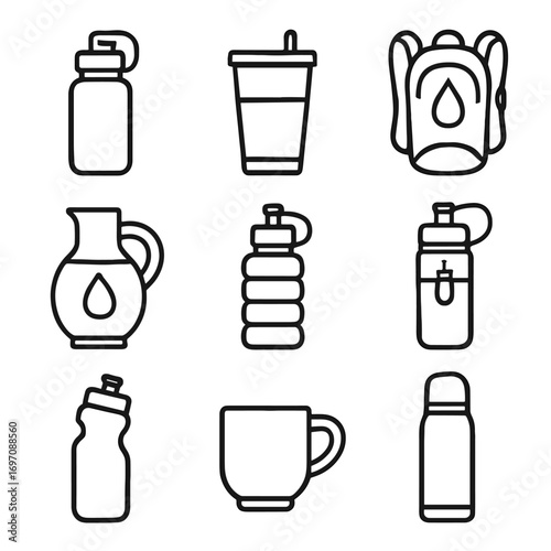 Sports insulated icon hydration vector collection reusable water cup stainless filtered backpack