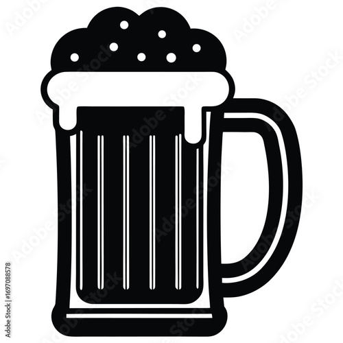 Black and White Stylized Illustration of a Beer Mug with Foam glass drink