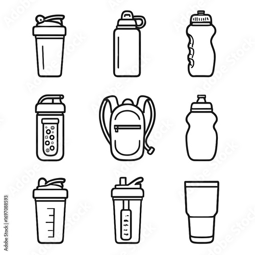 Reusable icons vector backpack fitness icon straw cup protein infuser hydration shaker