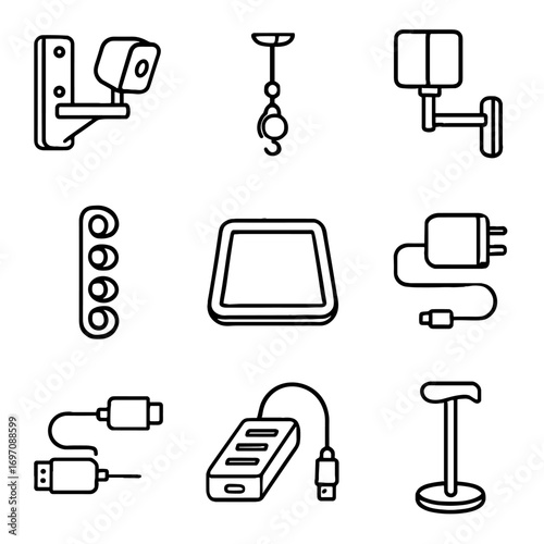 Organizer floor vr cable system icon hdmi setup stand hub power vector