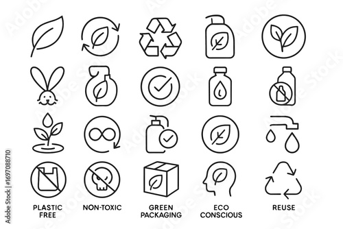 Icons eco recyclable natural badge cleaning label vector icon symbol packaging product