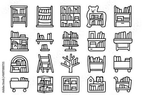 Cloud tower rotating combo book shelf kids bin icon mini vector icons