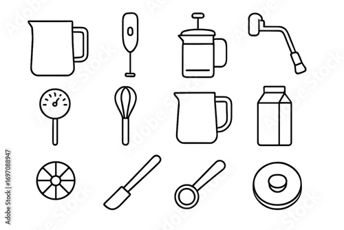 Lid frothing vector steam whisk milk icons icon measuring spoon thermometer steel