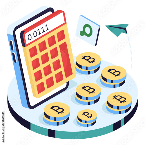 Btc with cruncher denoting concept of bitcoin calculation