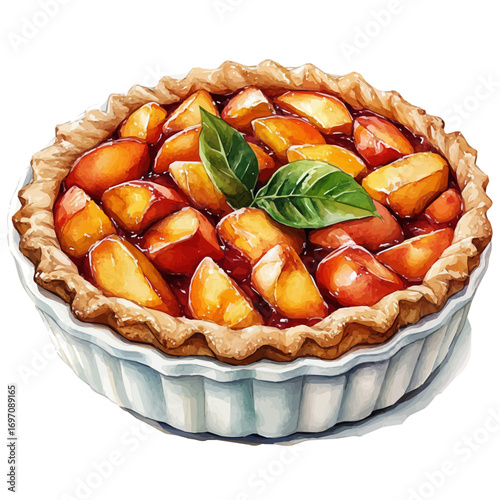Peach Cobbler, watercolor vector, isolated on a white background.