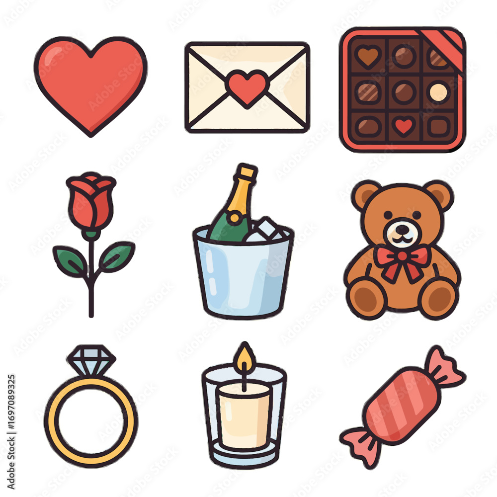 Fototapeta premium Wedding teddy vector icon bottle envelope stem assorted heart romantic s valentine