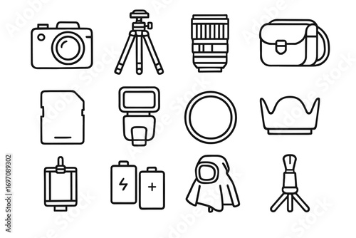 Photography travel cover icons icon rain zoom filter vector mount sling camera