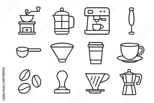Beans icons icon press vector grinder accessories cup coffee travel milk machine