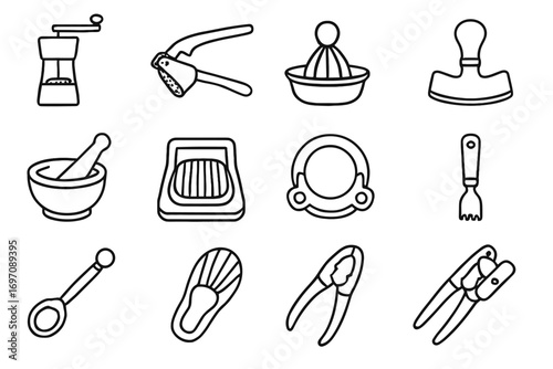 Ingredient icons citrus baller avocado opener slicer icon chopper prep vector melon