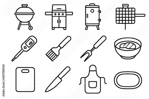 Brush grill cutting carving bbq meat knife vector basting icon kit barbecue