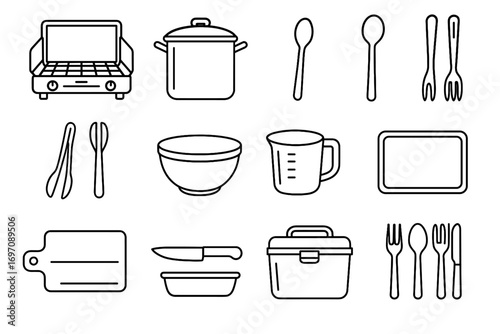 Measuring soup cooking large camping family insulated vector tongs chopping icon salad
