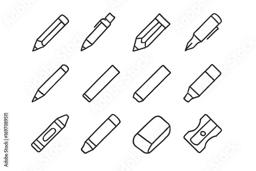 Crayon drawing icon graphite mechanical stick pastel pen fountain tools vector icons